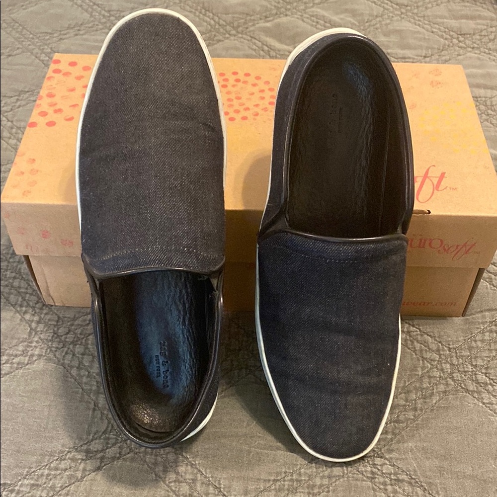 Rag n Bone Leather and Denim Woman’s Black Slip-On Shoes